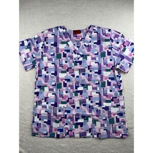 Scrubs Station VS Collection Women's V Neck Scrub Top Size Large Pink Blue New